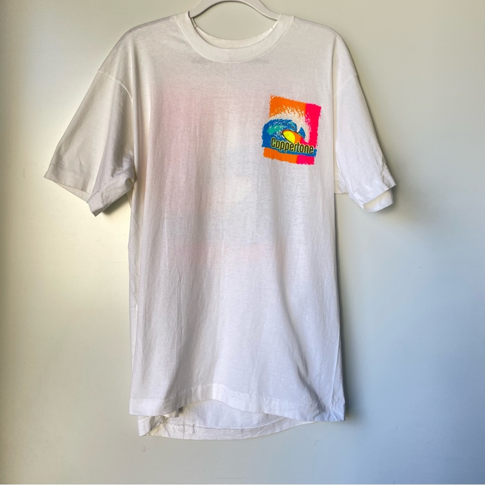 Vintage Coppertone Neon Print T Shirt Back Hit Size XL Fruit Of The Loom USA